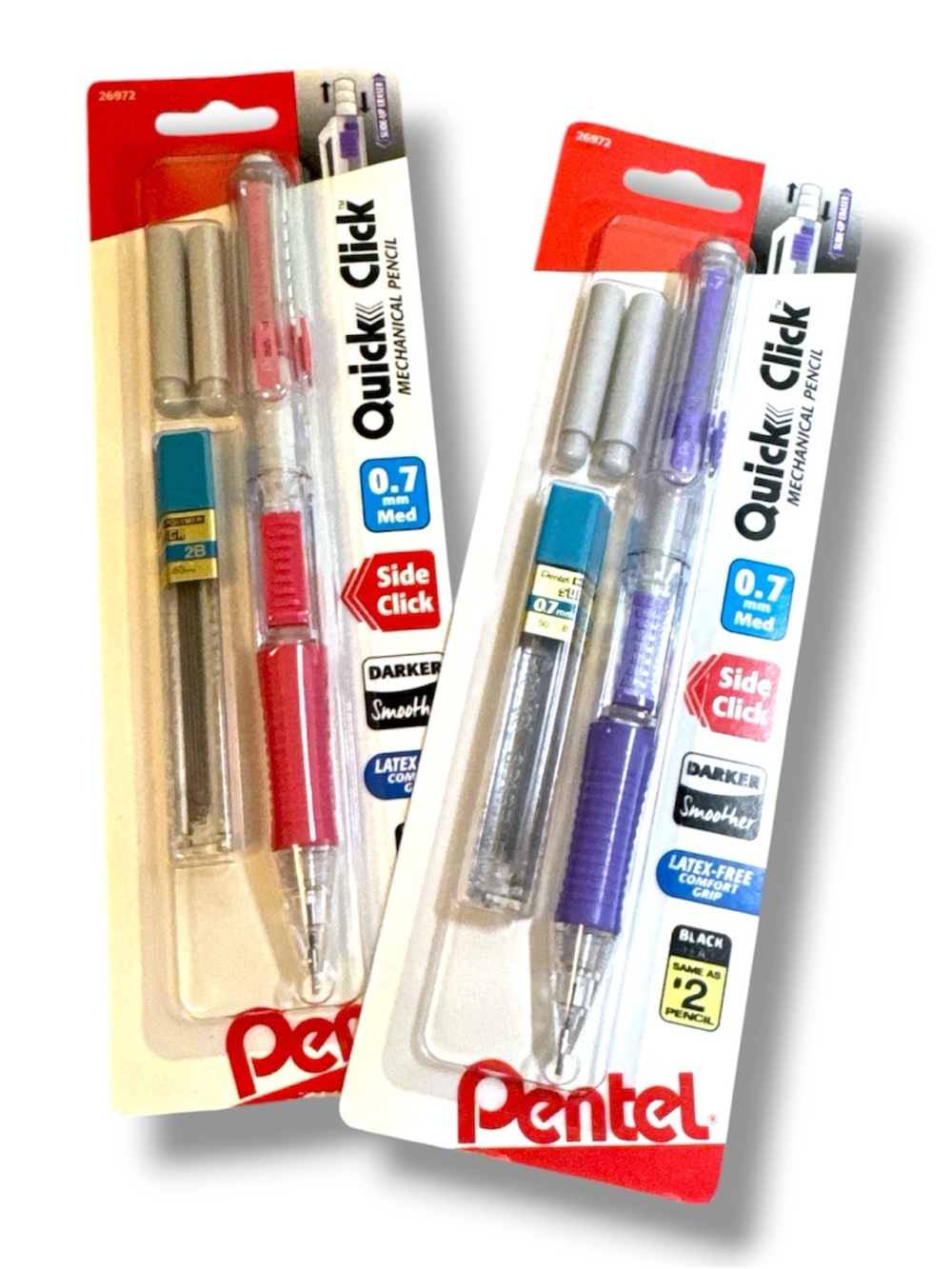 Quick Click 0.7mm Mechanical Pencil with Extra Lead & Erasers — Pink and Purple